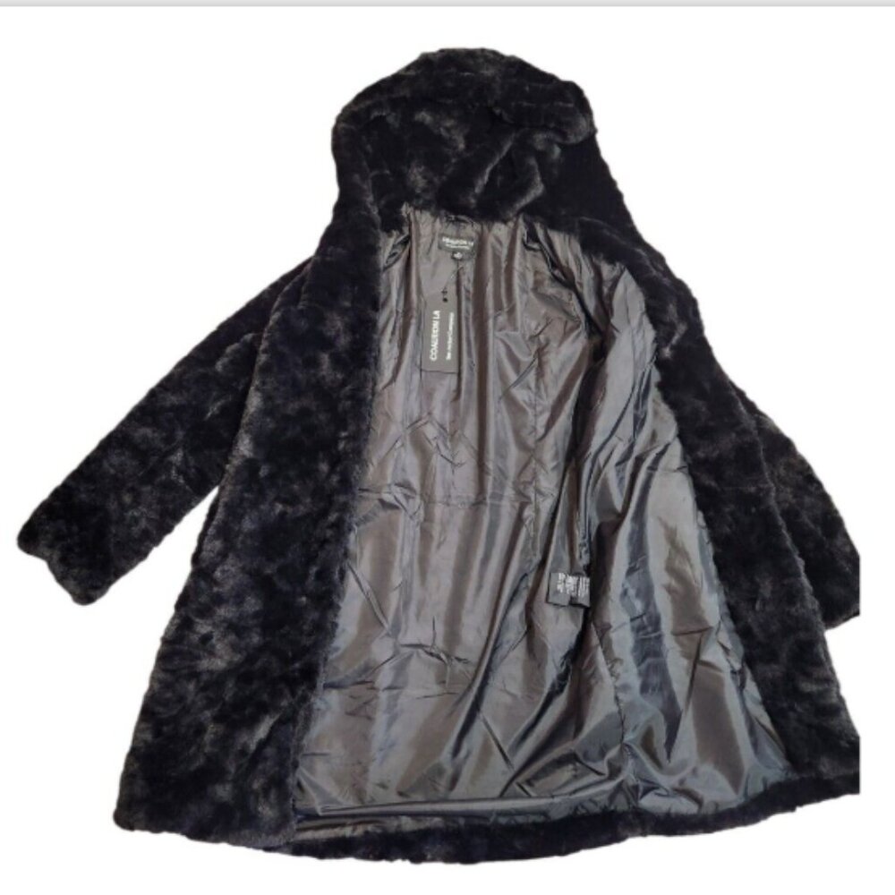 Coalition LA Hooded Faux Fur Snap Coat With Pockets - Picture 15 of 15